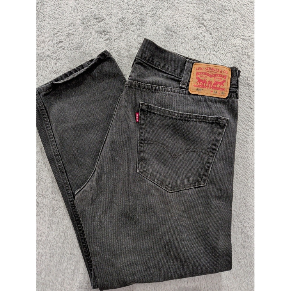 Levis 505 Straight Mens Jeans 38x30 Black Denim 00505-0260